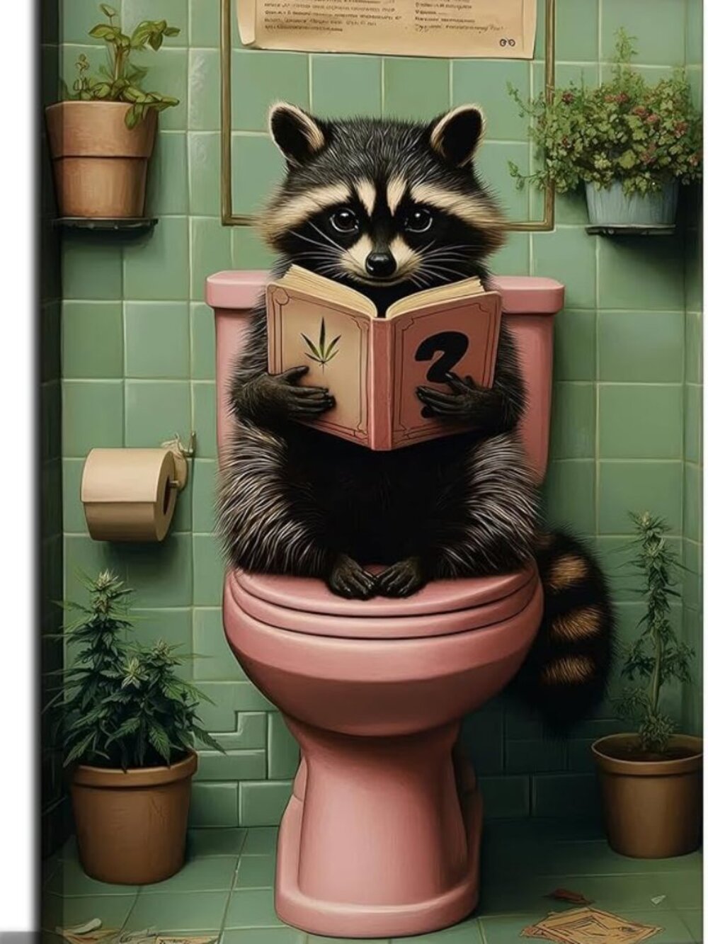 Funny Raccoon Bathroom Canvas Wall Art / 12x16"/ Ready to hang/ NEW